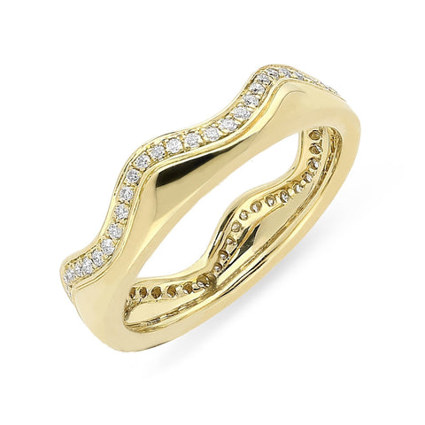 18ct Yellow Gold Diamond Wave Stacking Ring, R1142