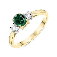 18ct Yellow Gold Emerald Diamond Trilogy Ring, FEU-1136.