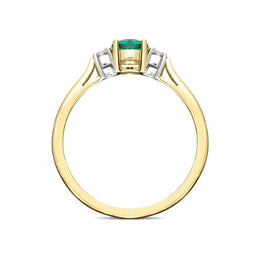 18ct Yellow Gold Emerald Diamond Trilogy Ring, FEU-1136.