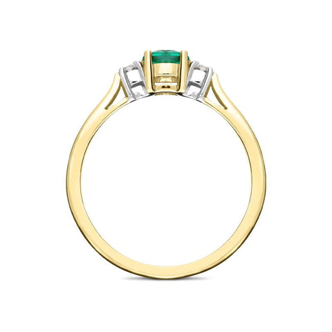 18ct Yellow Gold Emerald Diamond Trilogy Ring, FEU-1136.