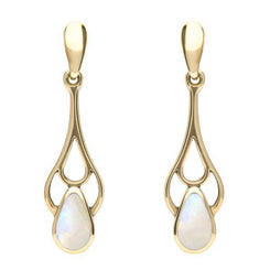18ct Yellow Gold Moonstone Pear Spoon Earrings, E139. 