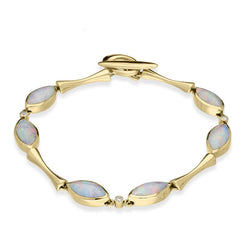 18ct Yellow Gold Opal Diamond Marquise Link Bracelet, B528.