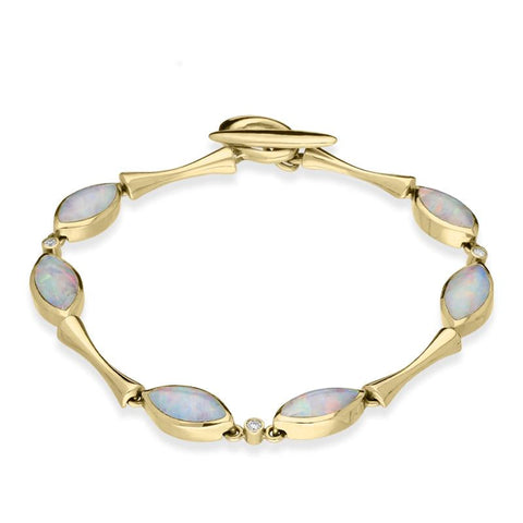 18ct Yellow Gold Opal Diamond Marquise Link Bracelet, B528.