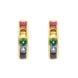 18ct Yellow Gold Rainbow Sapphire Princess Cut Curved Stud Earrings, PJW-067.