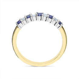 18ct Yellow Gold Sapphire Diamond Claw Set Half Eternity Ring FEU-1988