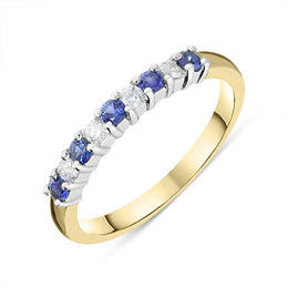 18ct Yellow Gold Sapphire Diamond Claw Set Half Eternity Ring FEU-1988