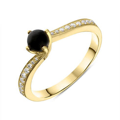 18ct Yellow Gold Whitby Jet 0.12ct Diamond Twist Ring R1030
