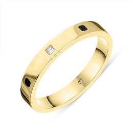 18ct Yellow Gold Whitby Jet Diamond 3mm Wedding Band Ring R1199_3