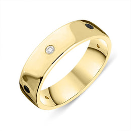 18ct Yellow Gold Whitby Jet Diamond 6mm Wedding Band Ring R1193_6