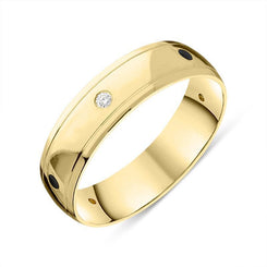 18ct Yellow Gold Whitby Jet Diamond 6mm Wedding Band Ring R1196_6