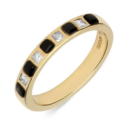 18ct Yellow Gold Whitby Jet Diamond Half Eternity Ring. R809.