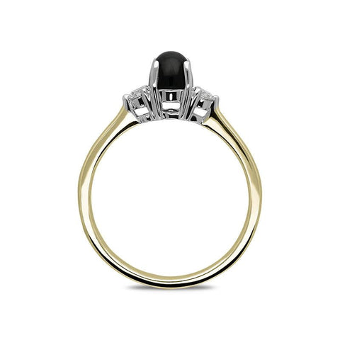 18ct Yellow Gold Whitby Jet Diamond Round Claw Set Ring. R1113.
