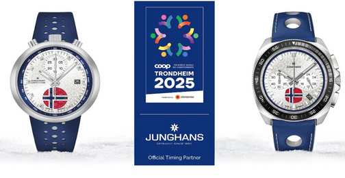 Junghans 1972 Competition FIS Nordic Championships 2025 Limited Edition Watch with silver dial, leather strap, steel case