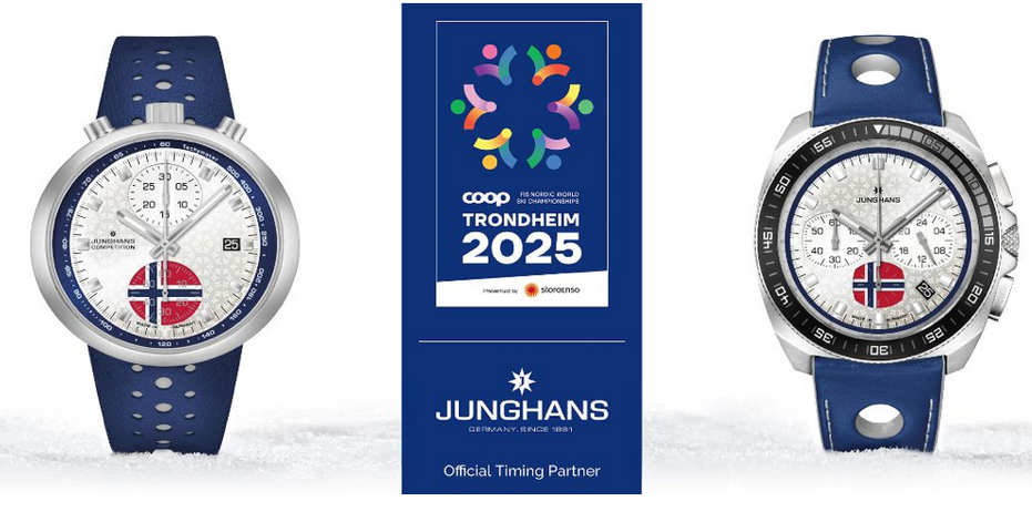 Junghans 1972 Competition FIS Nordic Championships 2025 Limited Edition Watch with silver dial, leather strap, steel case