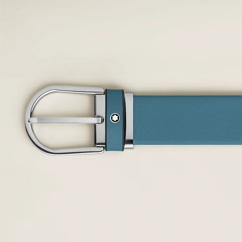Montblanc Horseshoe Buckle Smokey Blue 35mm Leather Belt