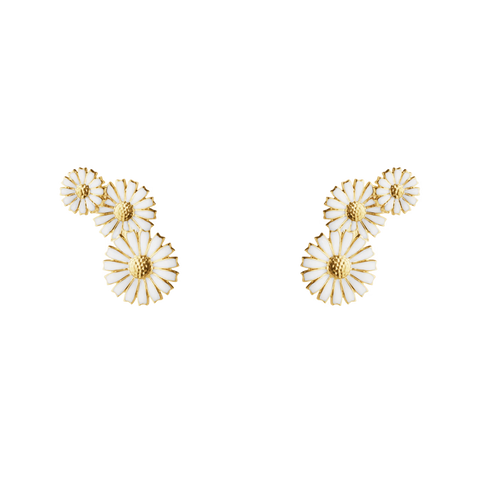 Georg Jensen Daisy 18ct Yellow Gold Plated White Enamel Earrings