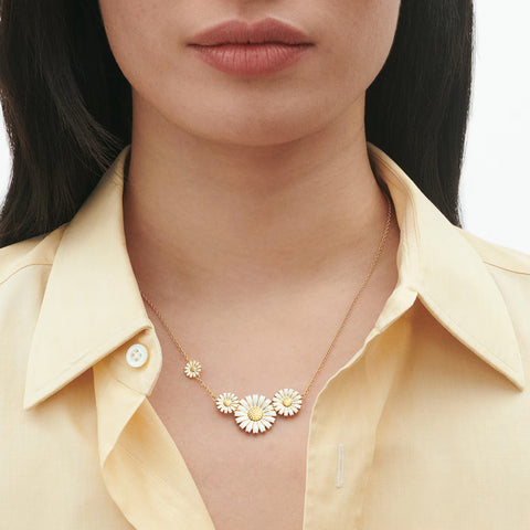 Georg Jensen Daisy 18ct Yellow Gold Plated White Enamel Necklace