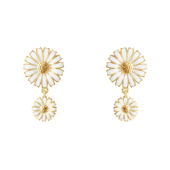 Georg Jensen Daisy 18ct Yellow Gold Plated White Enamel Double Earrings