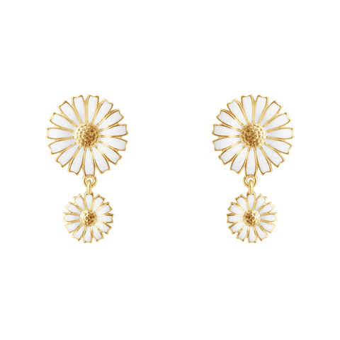 Georg Jensen Daisy 18ct Yellow Gold Plated White Enamel Double Earrings