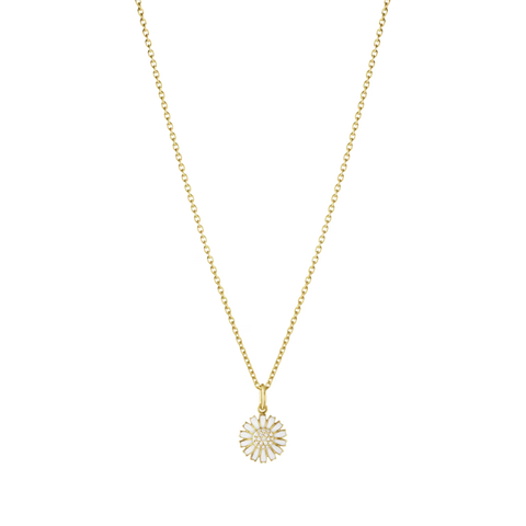 Georg Jensen Daisy 18ct Gold Plated Diamond and White Enamel Necklace