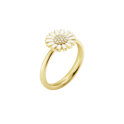 Georg Jensen Daisy 18ct Gold Plated Diamond and White Enamel Ring