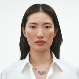 Georg Jensen Daisy Rhodium Plated Sterling Silver Blue Enamel Necklace