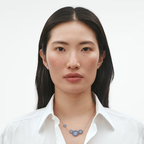 Georg Jensen Daisy Rhodium Plated Sterling Silver Blue Enamel Necklace