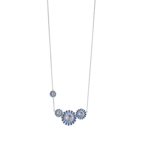 Georg Jensen Daisy Rhodium Plated Sterling Silver Blue Enamel Necklace
