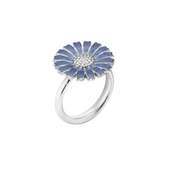 Georg Jensen Rhodium Plated Sterling Silver Blue Enamel Daisy Ring