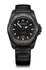 Black Victorinox watch with detailed face on a white background