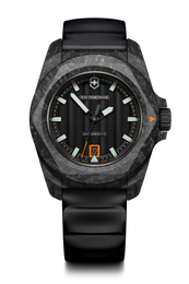 Black Victorinox watch with detailed face on a white background