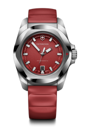 Victorinox watch with red strap and face on a white background