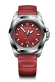 Victorinox watch with red strap and face on a white background