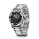 Silver Victorinox watch with black dial on a white background