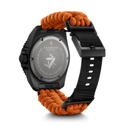 Victorinox Swiss Army watch with orange braided strap on a white background