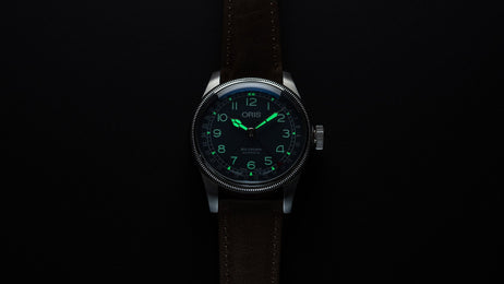 Oris Big Crown Pointer Date Watch with blue dial, leather strap, steel case