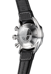 Junghans Meister Pilot Watch with black dial, leather strap, steel case
