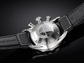 Junghans Meister Pilot Watch with black dial, leather strap, steel case
