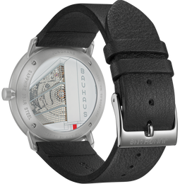 Junghans Max Bill Bauhaus Automatic Watch with white dial, leather strap, steel case