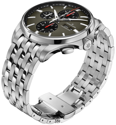 Junghans Meister S Chronoscope Watch with grey dial, steel bracelet, steel case