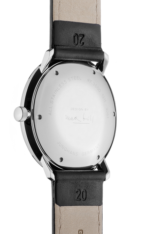 Junghans Max Bill Automatic Watch with silver dial, leather strap, steel case