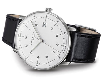 Junghans Max Bill Automatic Watch with silver dial, leather strap, steel case