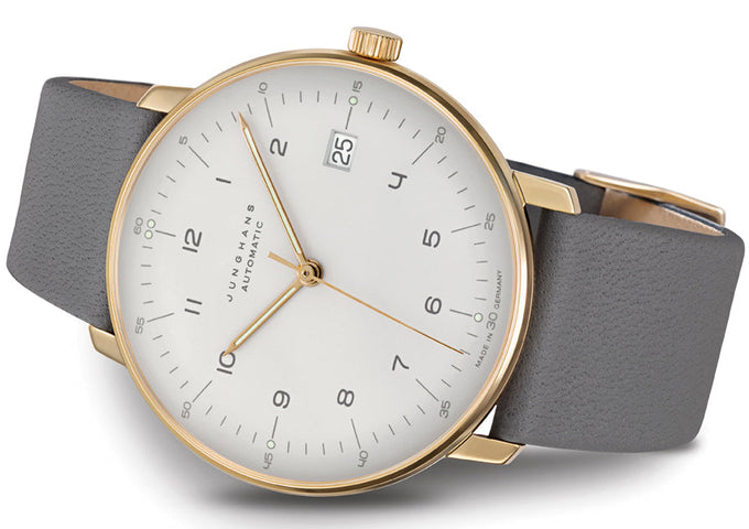 Junghans Max Bill Automatic Watch with silver dial, leather strap, rose gold case
