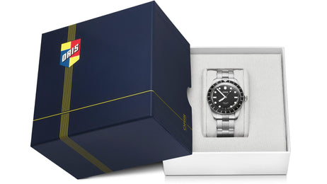 Oris Divers Sixty Five 12H Calibre 400 Watch with black dial, leather strap, steel case