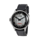 U-Boat watch with black leather strap and gray dial on a white background