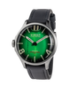 U-Boat watch with green face and black leather strap on white background