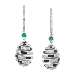 Faberge x Beetlejuice Beetlejuice 18ct White Gold Emerald & Black Enamel Spiral Earrings