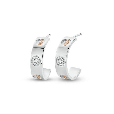 Clogau Insignia Sterling Silver Half-Hoop Earrings with Topaz