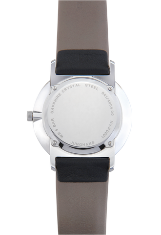 Junghans Form Quartz Watch with silver dial, leather strap, steel case