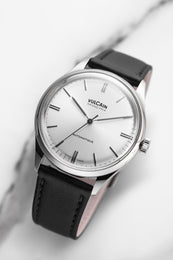 Vulcain Grand Prix Silver Black Calf Leather Watch